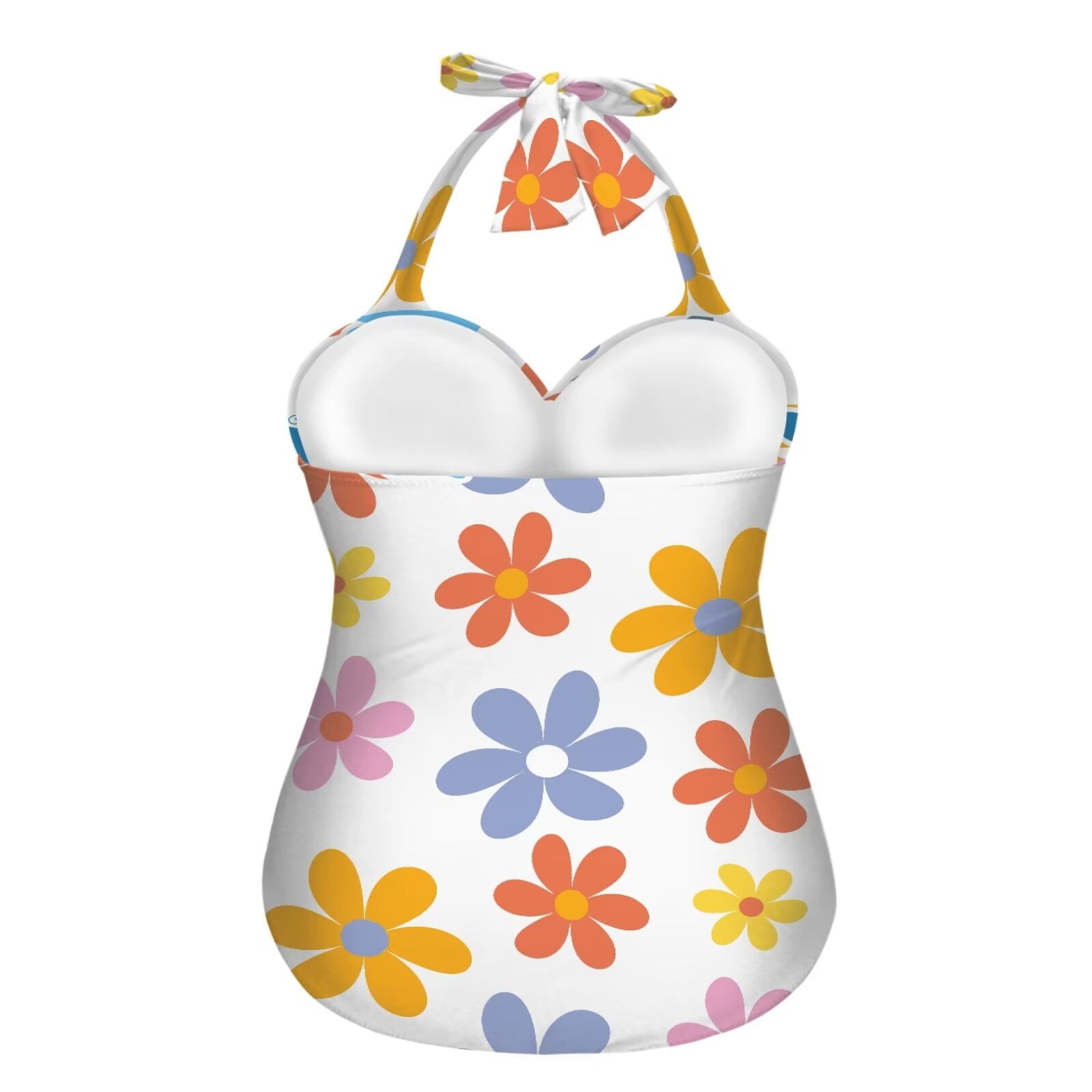 FKELYI Cute Floral Butterfly Print One Piece Bikini Swimwear Polyester Swimsuits Breathable Monokini Tummy Control Monokini Polyester Beach Suits with Halter Strap for Ladies, M