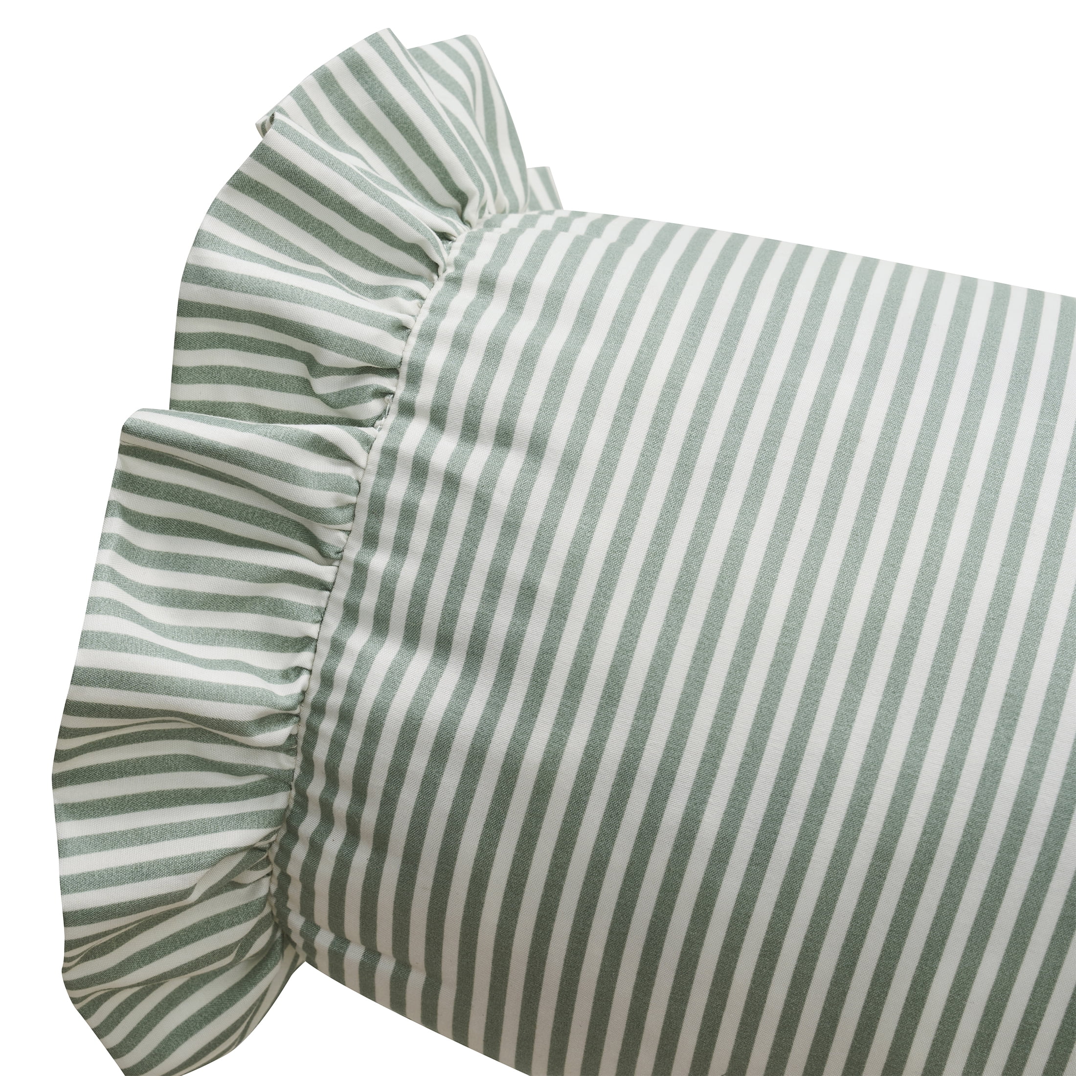 Home Decor Collection 8" x 20" Green Striped Ruffle Bolster Decorative Pillow