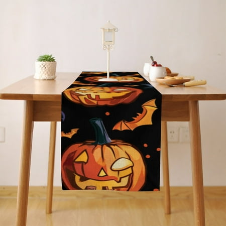 

Halloween Pumpkins Cobweb (5) Table Runner Seasonal Fall Winter Kitchen Dining Table Decoration for Home Party Decor 13x72 Inch