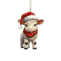Holloyiver Acrylic Christmas Cow Hanging Ornament, Cartoon Xmas Hat Cow Decorative Ornament Xmas Tree Cow Pendant for Car Backpacks Christmas Tree Decorations Home Decor Gifts