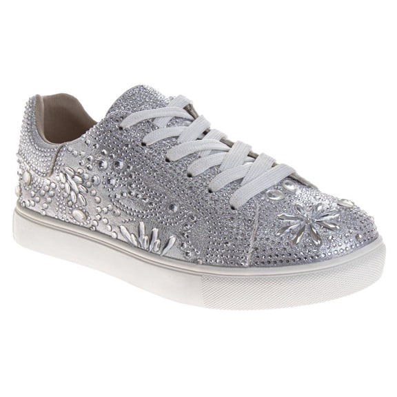 Badgley Mischka Girls Glitzy Sneakers. (Little Kids Big Kids), Silver, Size: 12