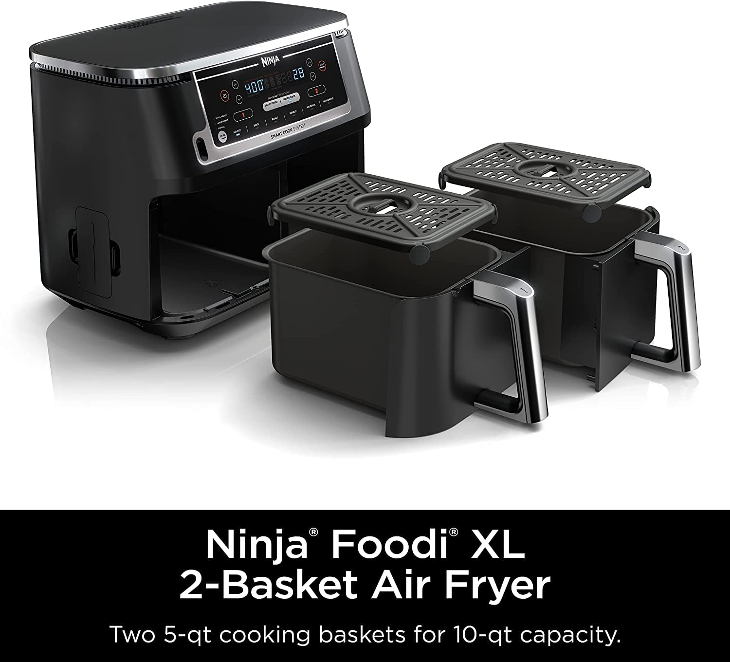 Ninja DZ550 Foodi 10 Quart 6-in-1 DualZone Smart XL Air Fryer with 2  Independent Baskets, Smart Cook Thermometer for Perfect Doneness, Match  Cook & Smart Finish to Roast, Dehydrate & More, Grey