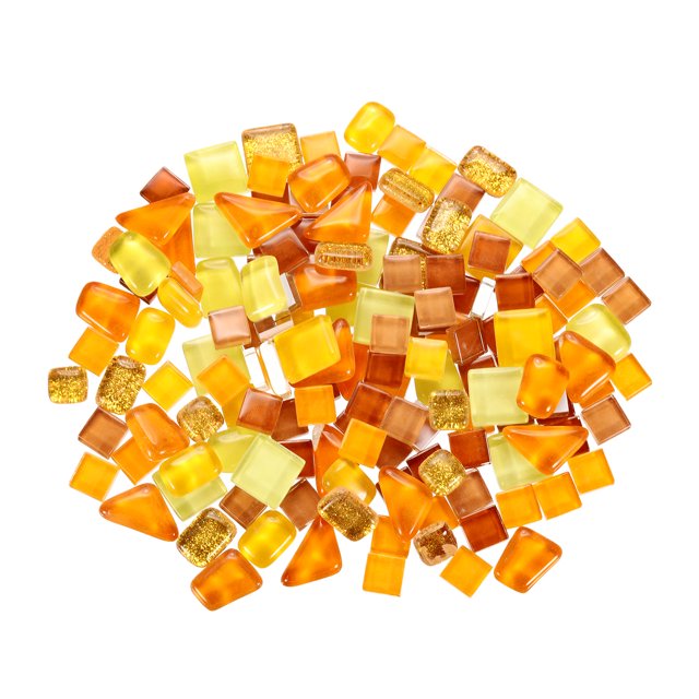 500g/1.1lb Irregular Glass Mosaic Tile, 400 Pcs Mixed Orange, 4 Shapes