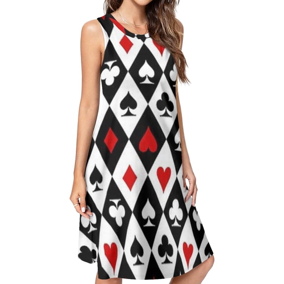 Gambling Casino Cards Spring Summer Dresses for Women Fashion T-shirt Dress Casual Sleeveless Loose Sundress with Pockets