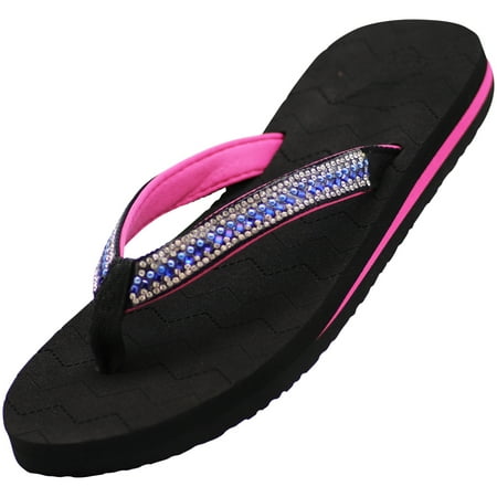 

Norty Women s Beach Pool Everyday Flip Flop Thong Sandal - Choose your style 41424-10B(M)US (Black Rhinestone)
