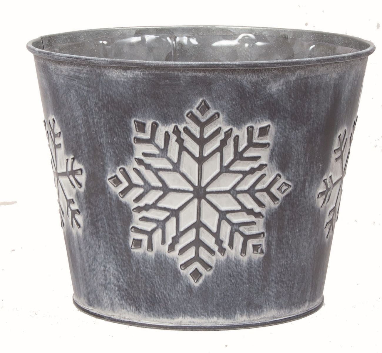 White Wash Snowflake Bucket Planter