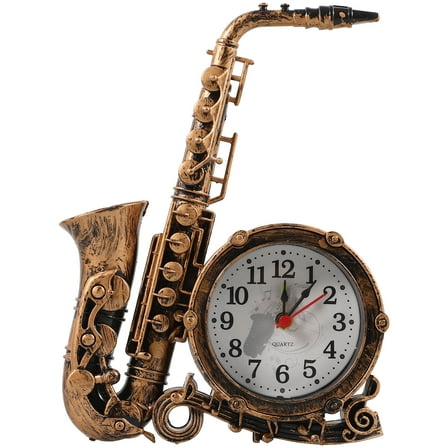 SHINYPASING Saxophone Shaped Alarm Clock Bronze 1Set 7.5X5.3X1.6In Plastic
