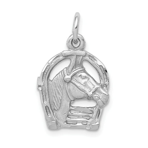 FB Jewels 14k White Gold Diamond-cut Horse Head in Horseshoe Charm