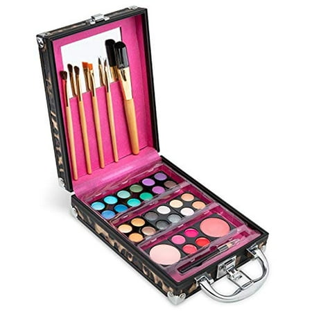 Vokai Makeup Kit Gift Set - Leopard Print Travel Case 24 Eye Shadows 4 Lip Glosses 2 Blushes 5 Brushes 1 Eye Liner Pencil - Case with Carrying