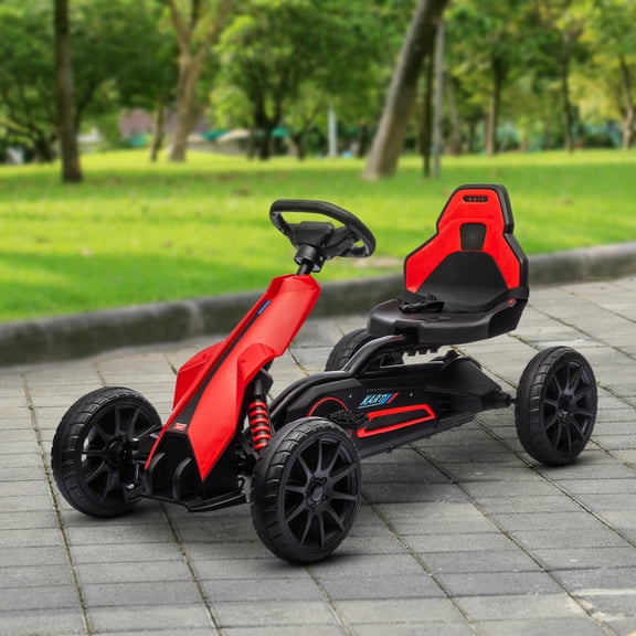 Kids Pedal Go Kart, Outdoor Ride on Toy with Adjustable Seat, Swing Axle, Handbrake, 4 Non-Slip EVA Wheels for Boys and Girls Aged 3-8 Years Old, Red