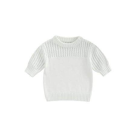 

Genuiskids Toddler Infant Baby Kids Sweater Solid Color Round Neck Long Sleeve Hollow Out Knitwear Winter Outfit for Girls Boys 3 Months-4 Years