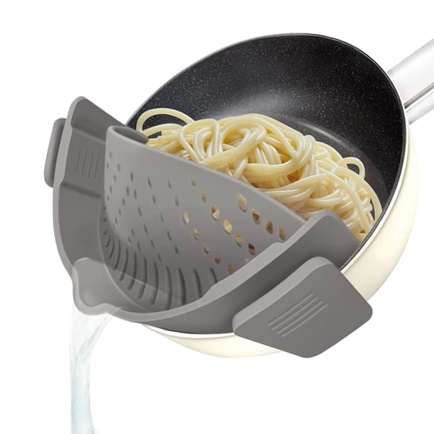 Colador con clip YEVIOR para ollas, sartén, pasta, comida, color gris