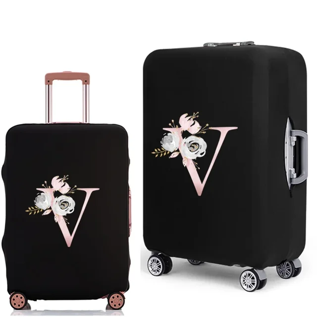 Luggage Case Suitcase Protective Cover Pink Flower Letter Pattern Travel Elastic Luggage Dust-proof Cover Apply 18-28 Suitcase 8Pink flower V L