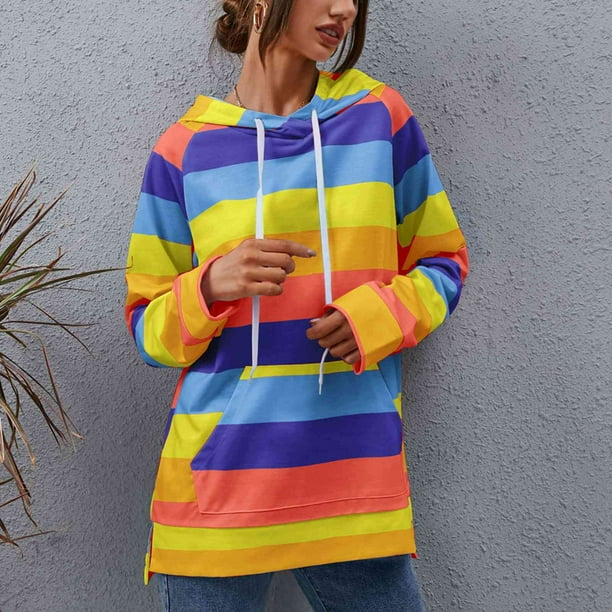 Sudadera con bloques de color para mujer, sudadera con rayas de