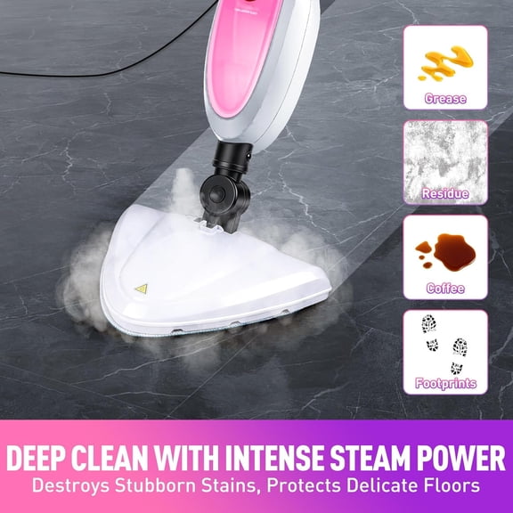 Steam Mop & Detachable Handheld Steamer 2-in-1, 20s Fast Heat-Up, 16FT Cord, 10-in-1 Multi-Purpose Cleaner for Hardwood Tile Carpet Deep Home Cleaning