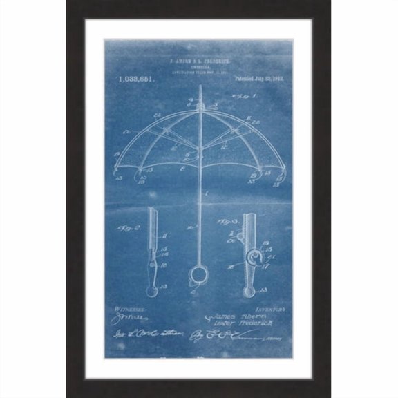 "Umbrella 1912 Blueprint" Framed Painting Print