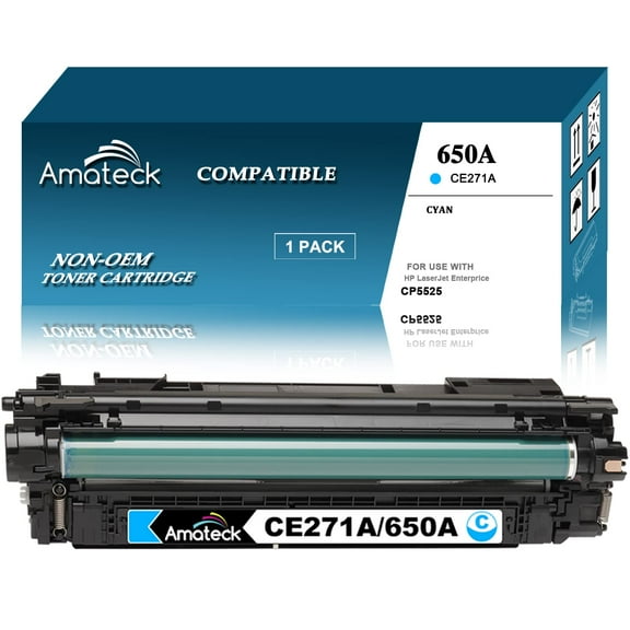 Amateck Compatible Toner Cartridge Replacement for HP CE271A 650A Cyan 1 Pack for Color Enterprise CP5525, CP5525dn, CP5525n, CP5525xh, M750dn, M750n, M750xh