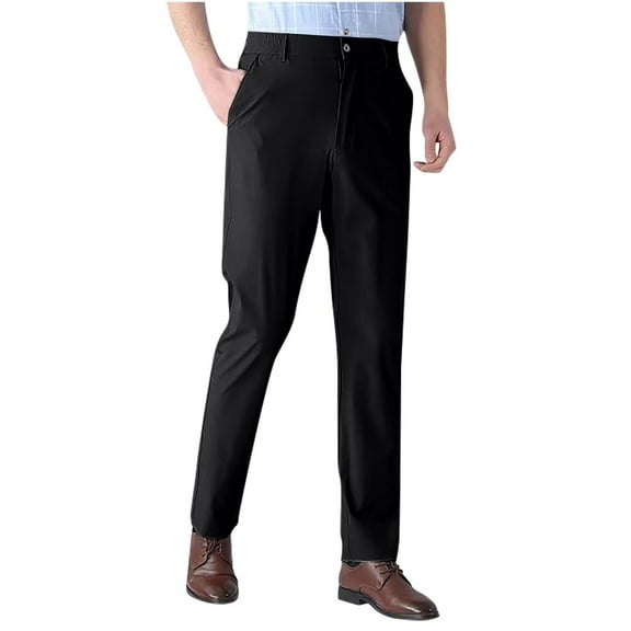 Wyobmus Men's Ice Silk Dress Pants Loose Fit Stretch Work Pants With Pockets Ultra-Thin Casual Business Pants Size XL To 6XL A-Black