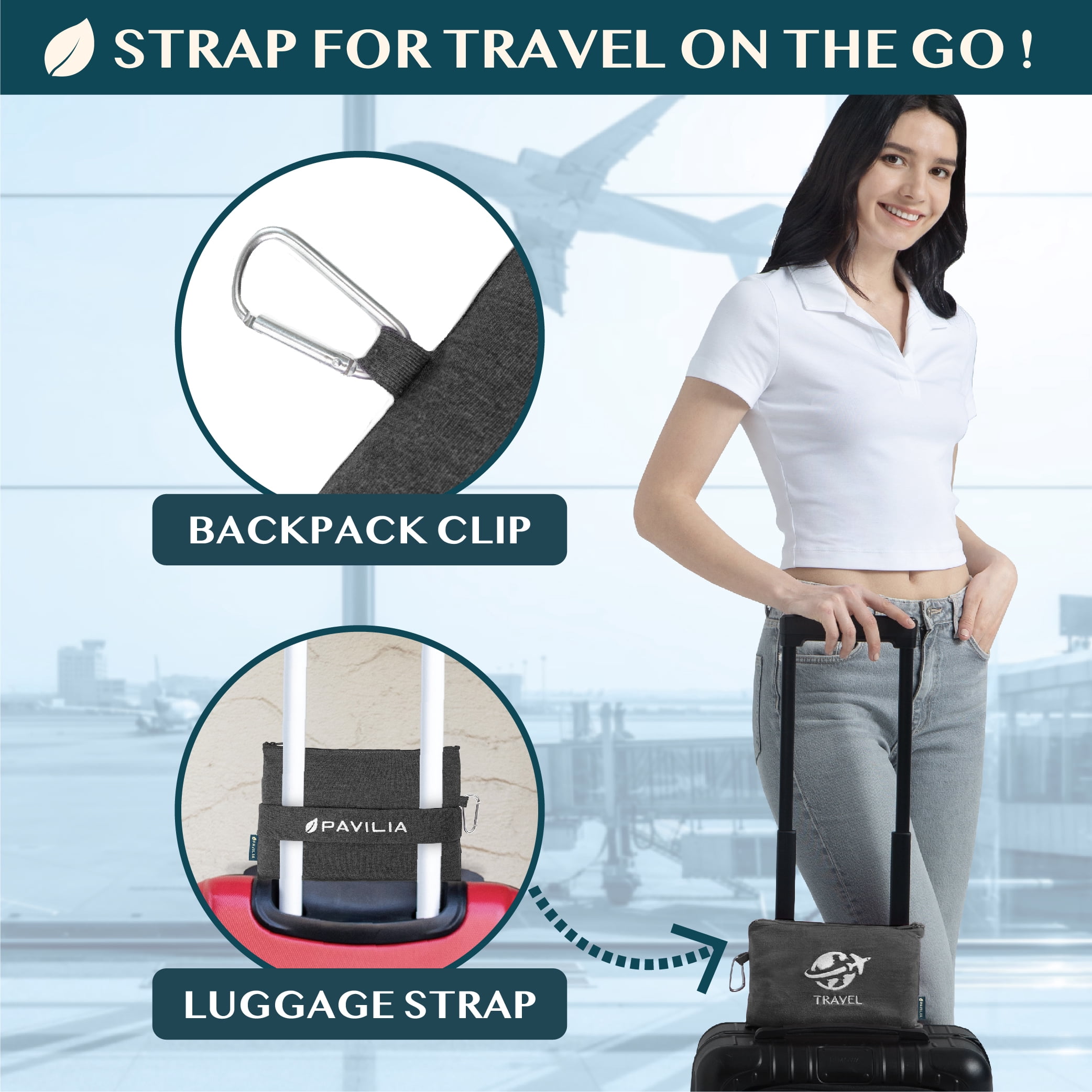 PAVILIA Soft Compact Travel Blanket and Pillow, Foldable Airplane Blanket in Bag, Lightweight Portable Flight Blanket Set with Luggage Strap, Camping Plane Car Home Office Gift Accessories, Black