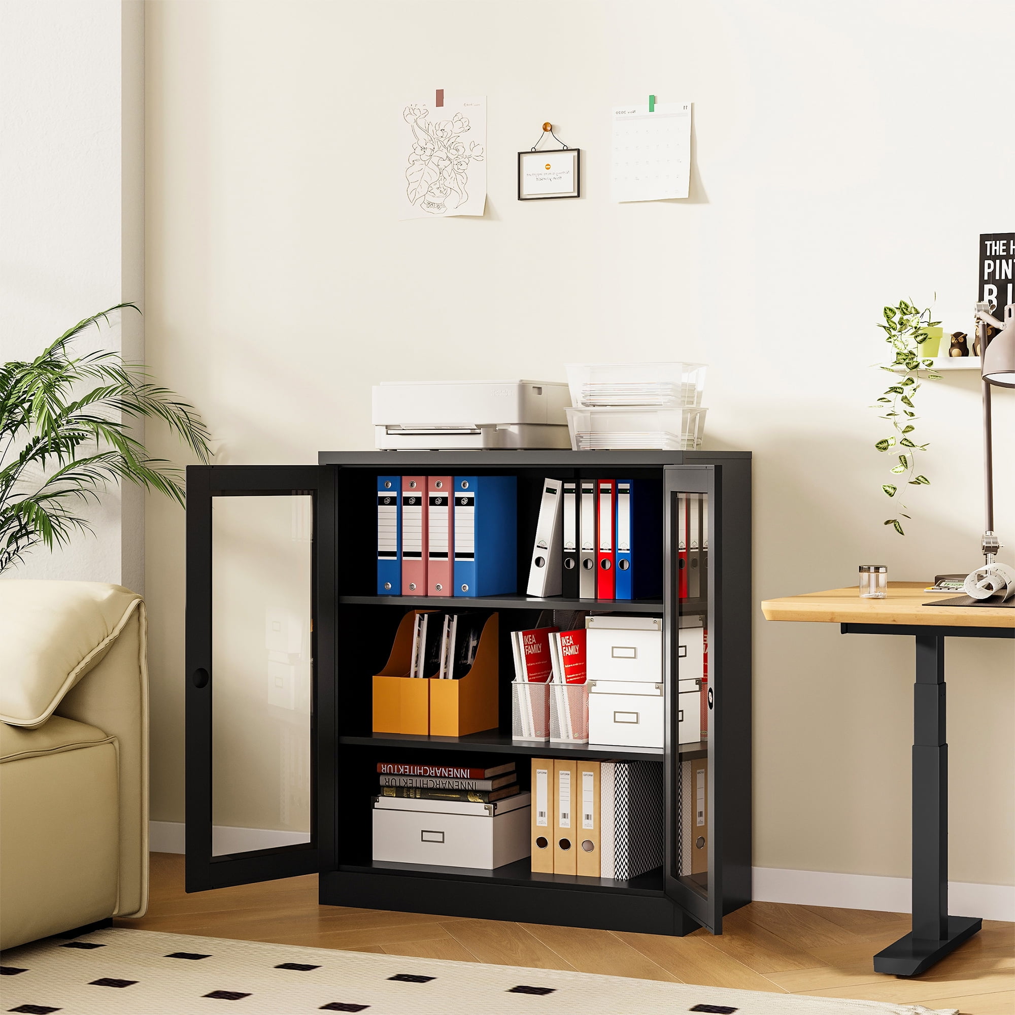 STANI 35.4"H Metal Storage Cabinet Steel Office Storage Locker,Black Locking Tool Cabinets for Office,Home, Assembly Required