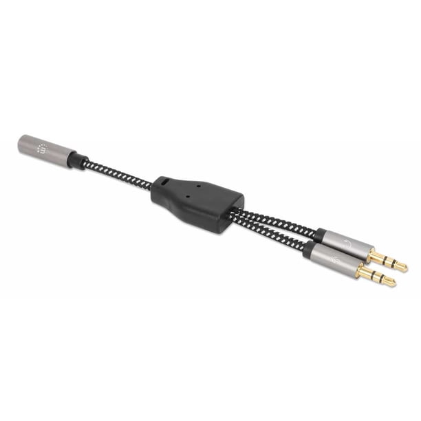 Adaptador Auxiliar Manhattan 3.5 mm 2 a 1 con 2 Plugs Macho a 1 Hembra