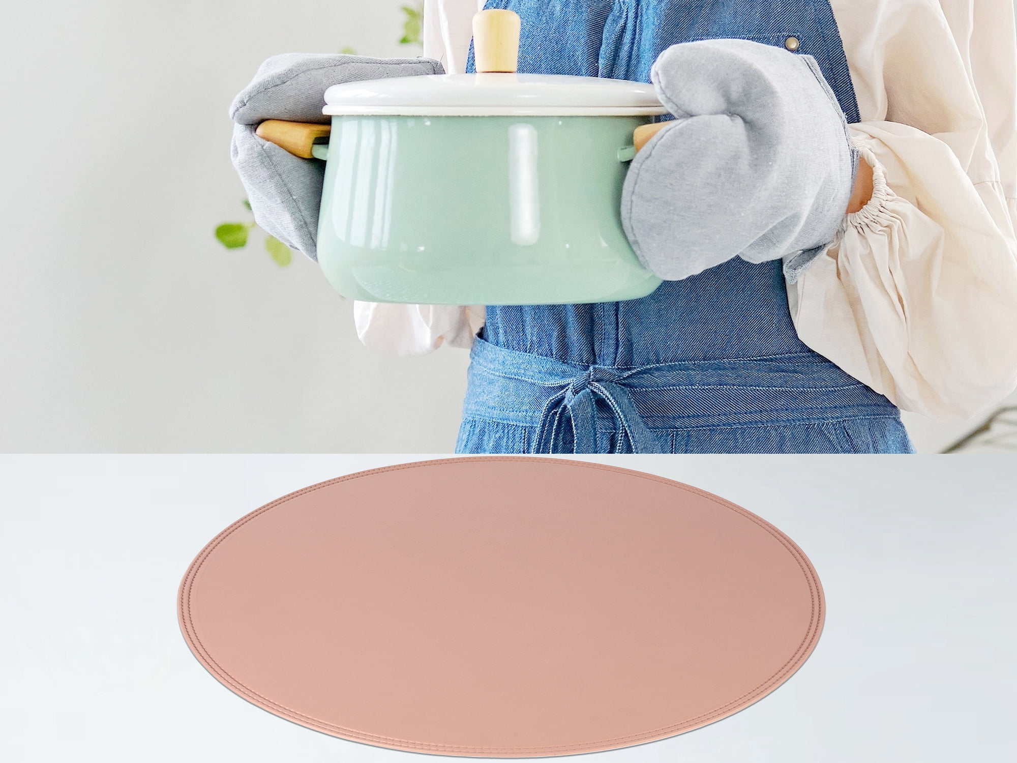 Unique Bargains Set of 6 Faux Leather Placemats Pink