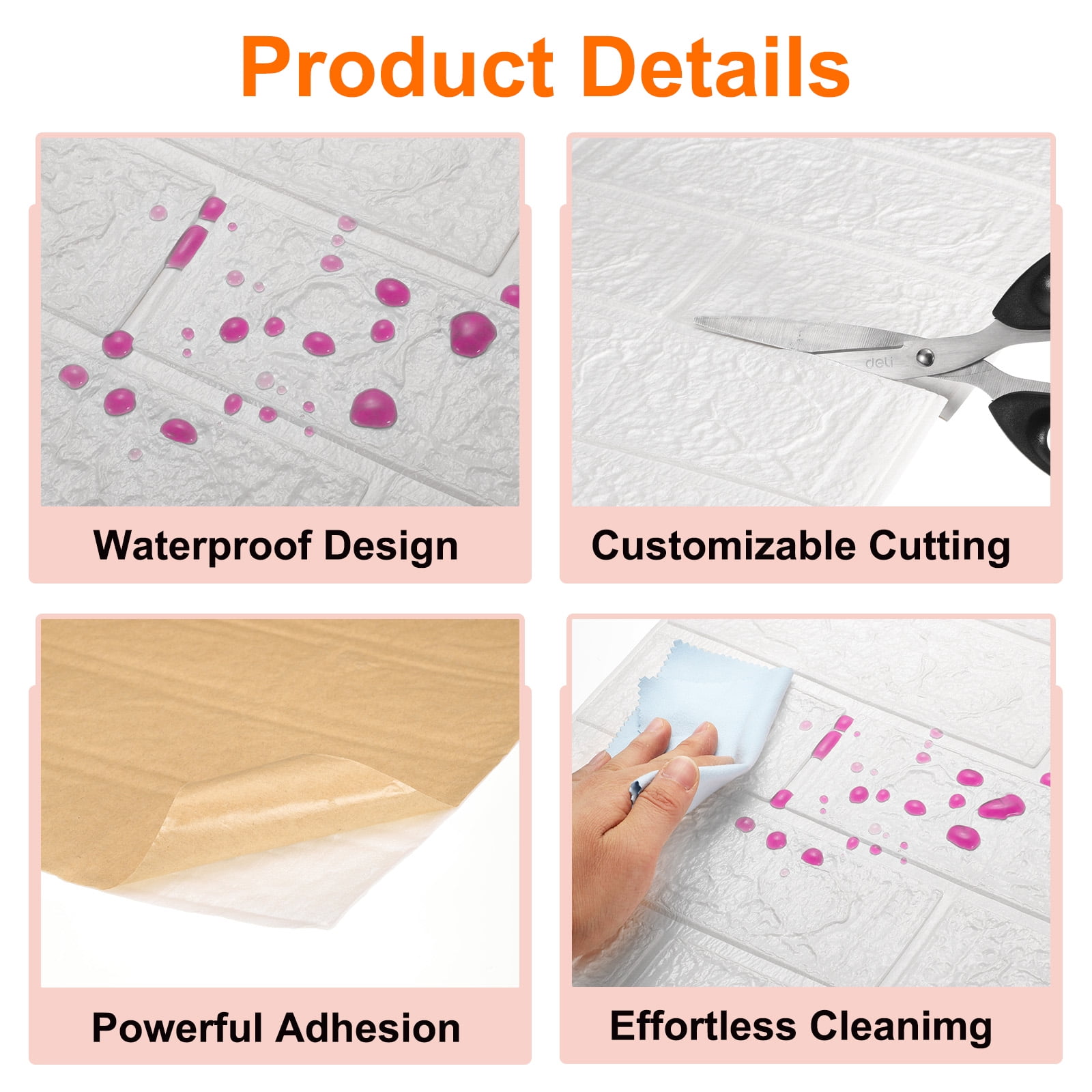 Uxcell 20pcs 3D Wall Panels Peel and Stick, Waterproof Wall Panel Backsplash, 13.8"x15.2" Brick Design Wallpaper XPE Shower Tiles for Bathroom, Kitchen, Living, White