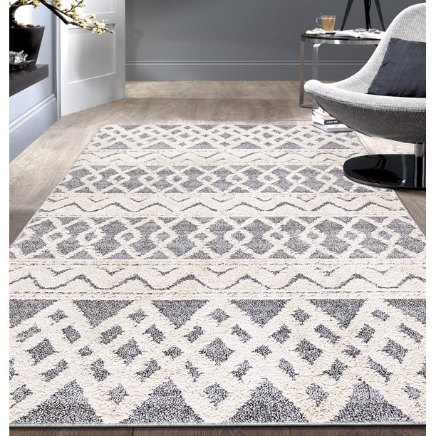 Boho Tribal Geometric High-Low Area Rug 5'x7' Gray Area Rug - Walmart.com