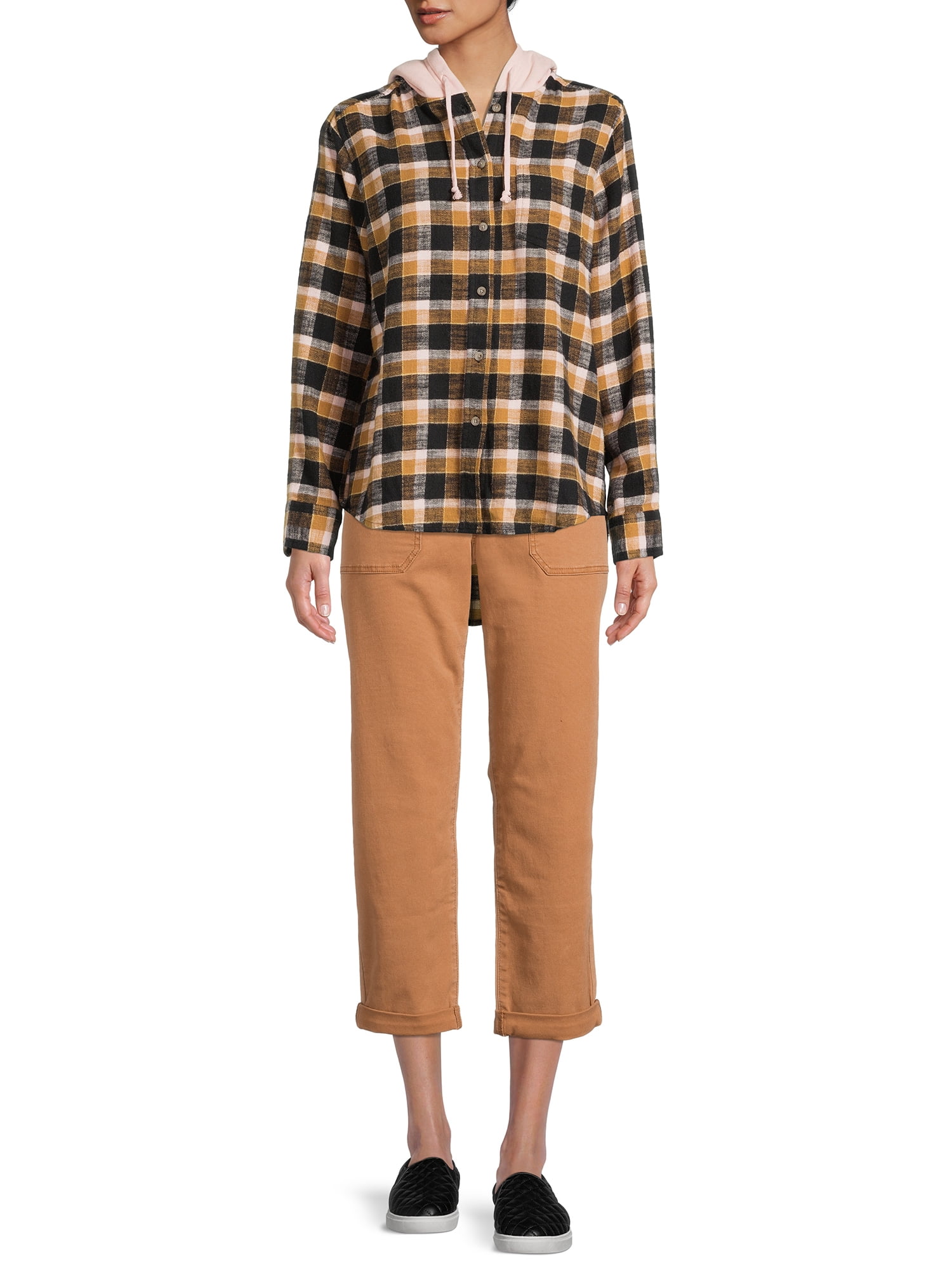 Time and Tru Women's High Rise Relaxed Fit Cropped Utility Pants