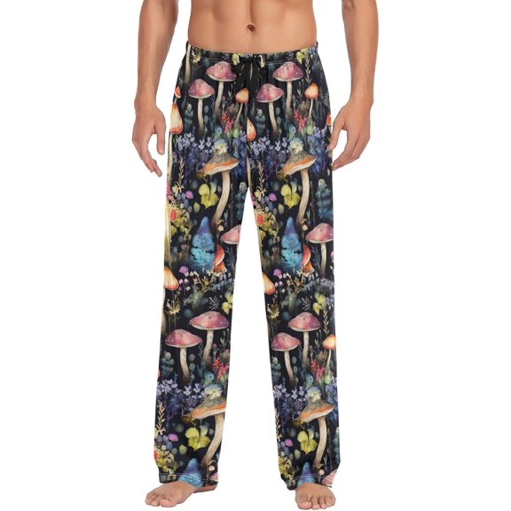 GZHJMY Colored Mushroom Plants Men's Pajama Pants, Loose Lightweight PJs Lounge Sleep Bottoms with Pockets Drawstring, Pajama Bottoms for Home and Rest, Large