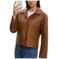 thumbnail image 1 of RXMEKW Veste en Cuir pour Femmes Style Moto Courte avec Boutons devant et Col Rond Vêtement Décontracté pour Usage Quotidien et Fêtes, 1 of 7