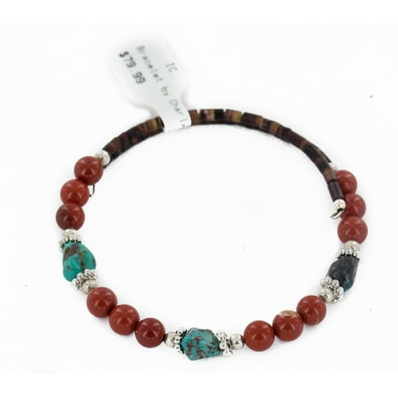 - 80 Retail Tag Authentic Made by Charlene Little Navajo Natural Turquoise Red Jasper Heishi Wrap Native American Bracelet