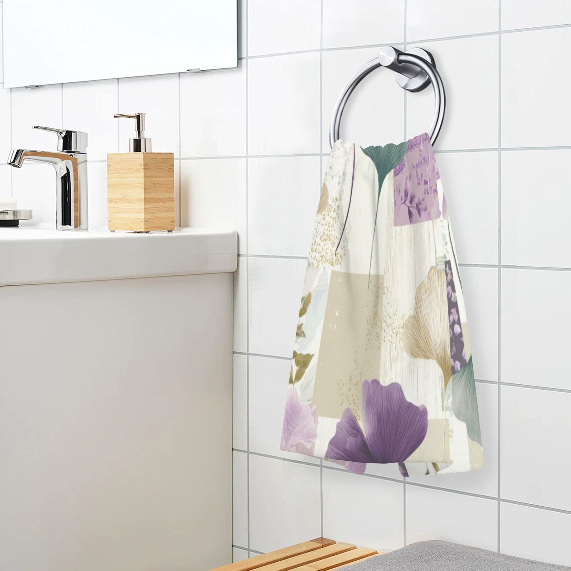 2 Pcs Hand Towels Sets Ginkgo Leaves and Petals Cotton Towel Set Absorbent Face Towel for Bathroom Kitchen Shower Hotel Decor