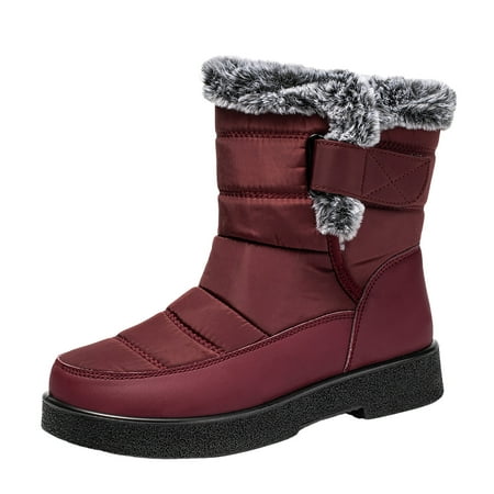 

Ediodpoh Fashion Couple Men Women Winter Water Proof Flat Hook Loop Keep Warm Snow Boots Comfortable Mid Boots Shoes Boots for Women Red 7.5