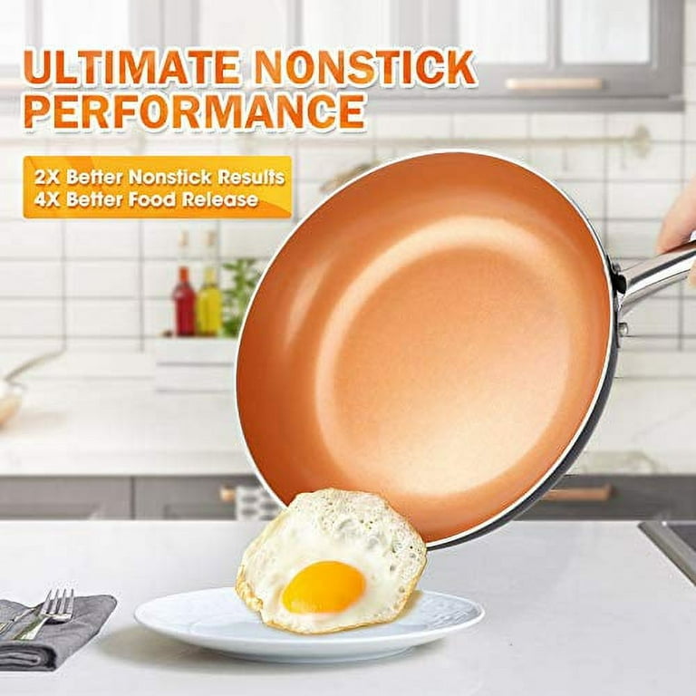 MICHELANGELO 8 Inch Frying Pan with Lid, Ultra Nonstick Small Frying Pan  with Stone Interior, Granite Frying Pan 8 Inch Nonstick, Stone Skillet with