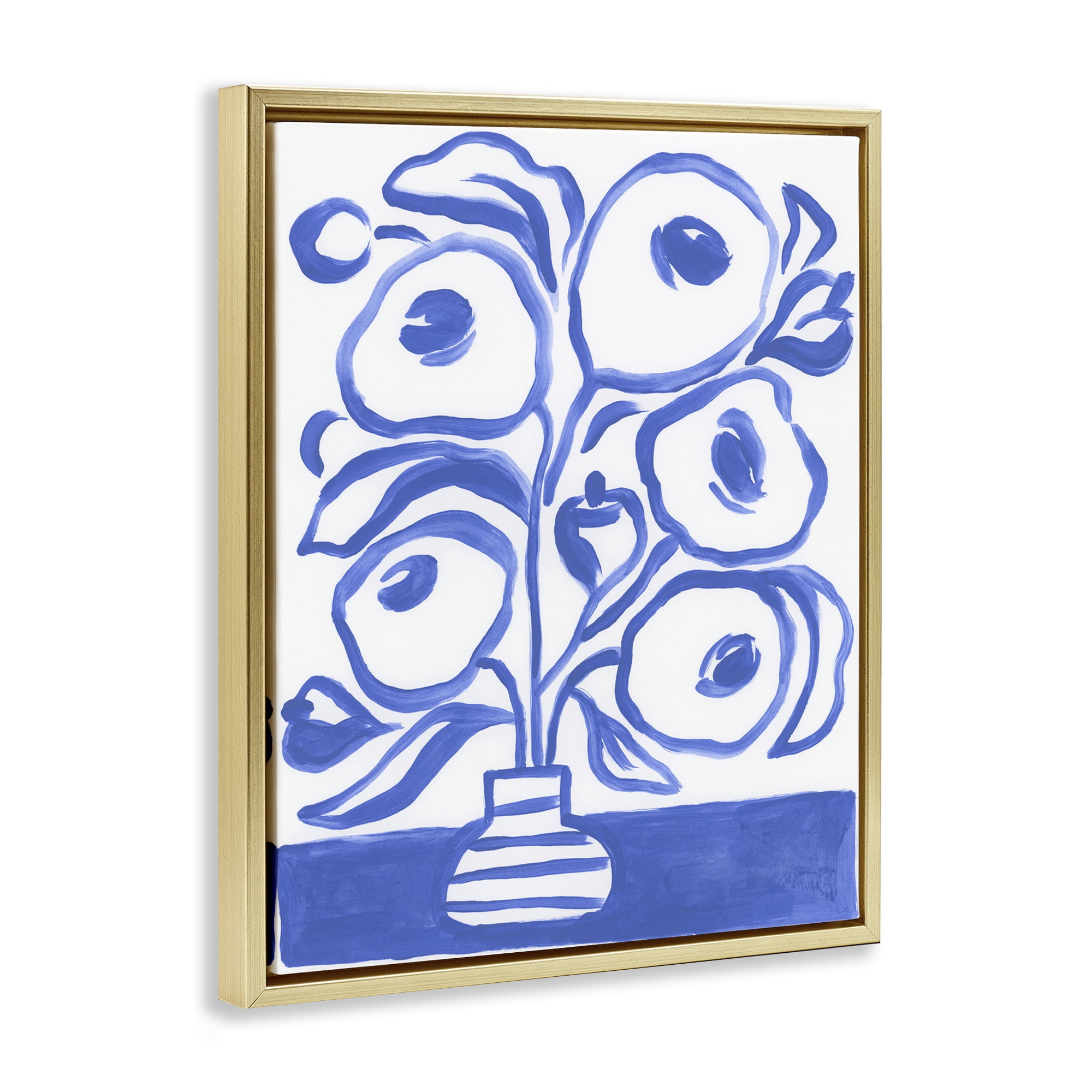 Stupell Industries Modern Blue Vase Botanical & Floral Painting Gold Floater Framed Art Print Wall Art, 25 x 31