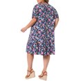 thumbnail image 3 of Agnes Orinda Women's Plus Size Sundress Floral Print V Neck Short Sleeve Flowy Boho Beach Vacation Summer Midi Dresses with Pocket 2X Dark Blue, 3 of 6
