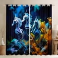 thumbnail image 1 of YST Rideaux Occultants 3D Hippocampe Rideaux Imprimés Animaux Marins, Rideaux et Draperies Bleu Marine Faune Marine Rideaux de Salon, Rideaux de Fenêtre Corail Botanique Marin, 1 of 5