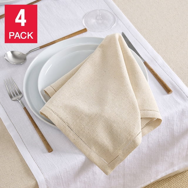 House & Home by Lynda Reeves Collection Européenne - Ensemble de Serviettes en Coton et Lin, 4 Pcs Beige