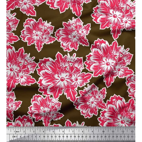 Soimoi Brown Cotton Poplin Fabric Leaves & Floral Print Fabric by The Yard 42 Inch Wide