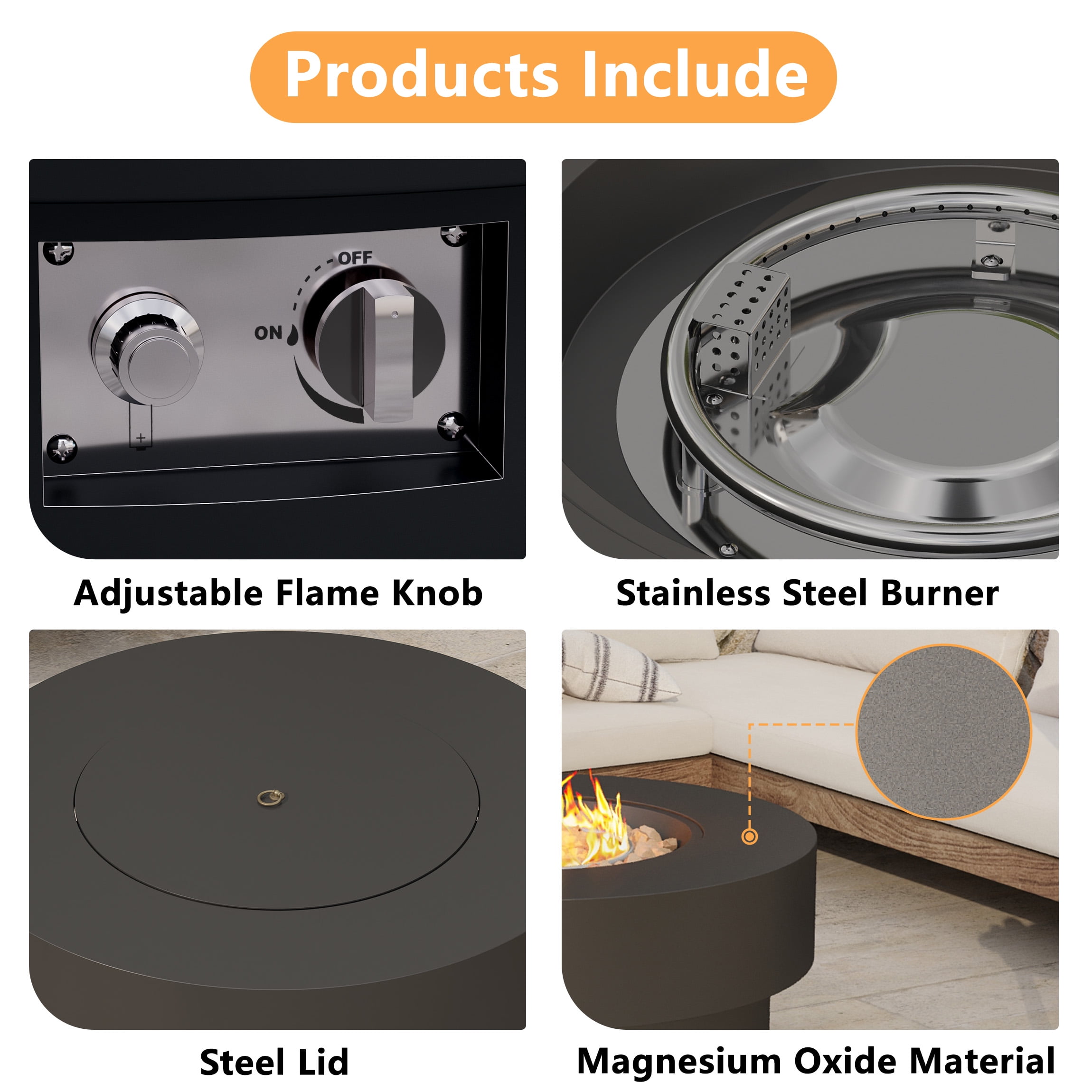 Wakeyard 32.5 inch Round Propane Fire Pit Table, 50000 BTU, Includes Lava Rock,Black