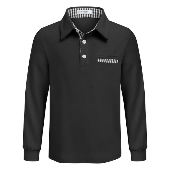 Arshiner Boys Long Sleeve Black Polo Shirt School Uniform Shirt