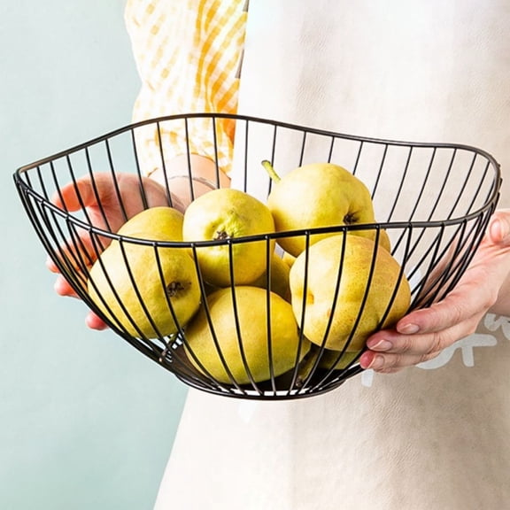 Metal Fruit Basket Bowl with Drainage – Scandinavian Modern Iron Rattan Fruit Plate for Kitchen Counter, Living Room Snacks and Storage