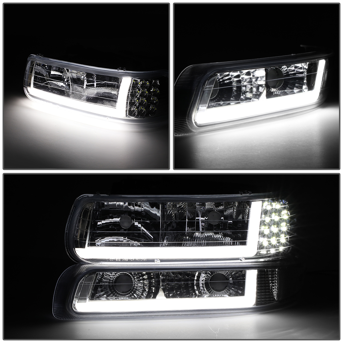DNA Motoring HL-LB-CSIL99-CH-CL1 Headlight Fits Truck 1999 to 2002 Chevy  Silverado 2000 to 2006 Suburban 1500 2500 Tahoe LED DRL Bumper Signal Lamps  Chrome/Clear 01 03 04 05