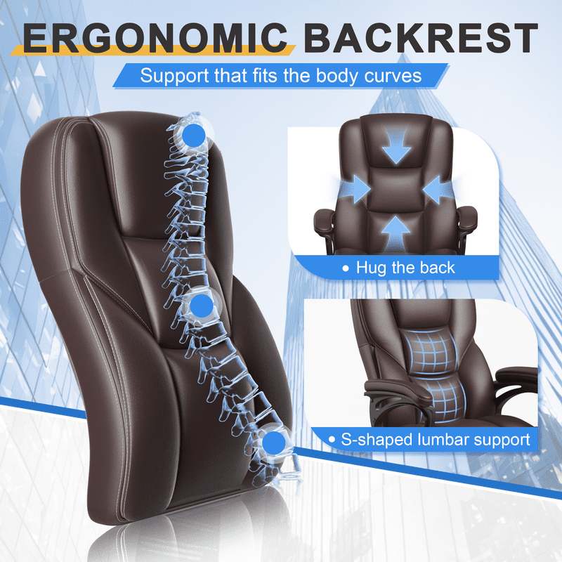 Lacoo Executive Office Chair , Ergonomic High Back Chair Cushion Lumbar Back Support for Adults(Brown)