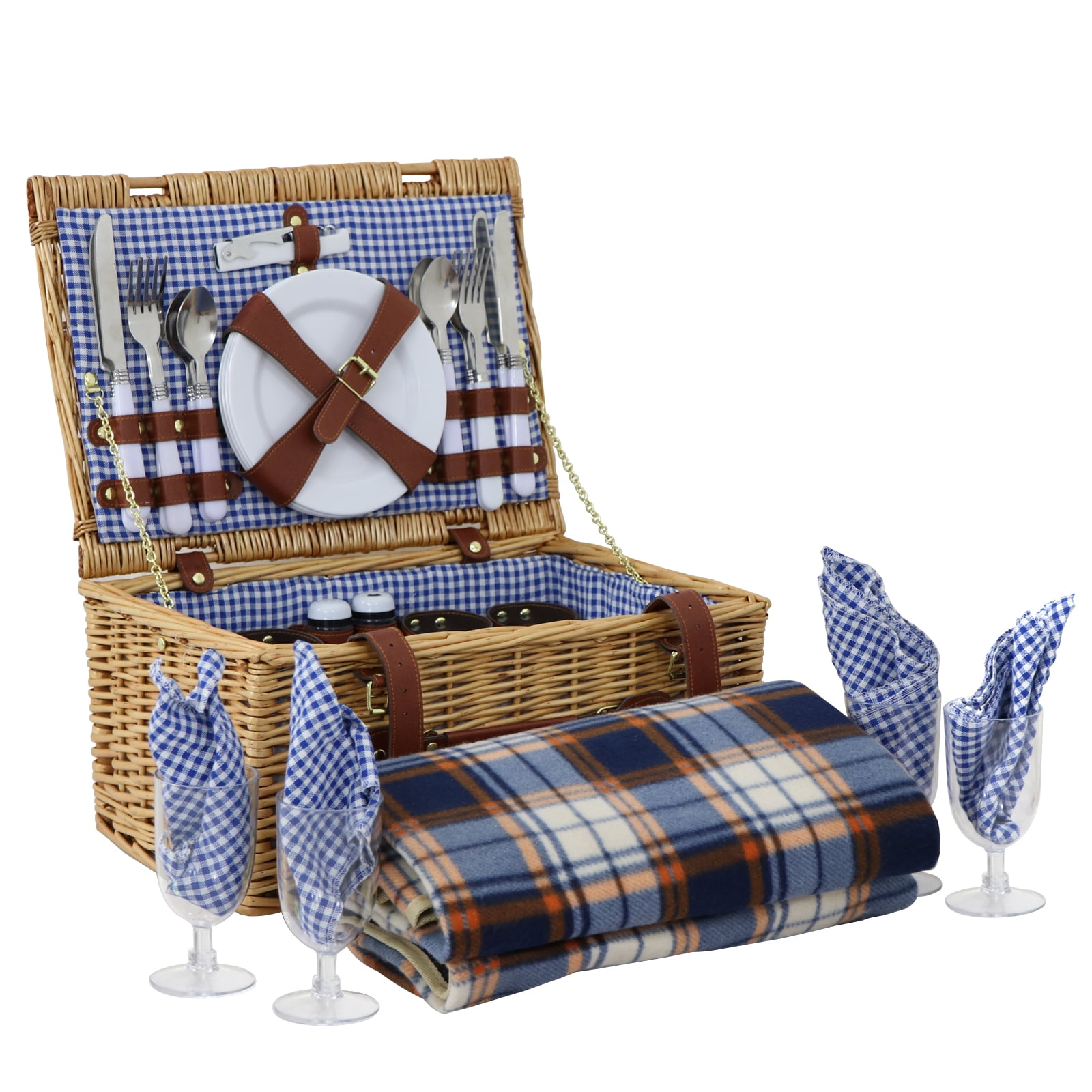 Zeny 4 Person Wicker Picnic Basket Set W/ Cutlery,Plates
