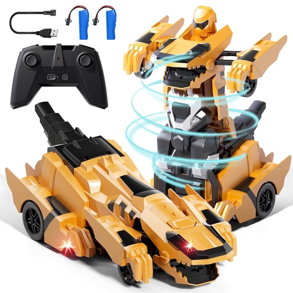 Remote Control Cars, Dinosaur Transform RC Cars, 2.4Ghz Remote Control Car with Light & 360 °Rotation One Button Deformation, Dinosaur Transforming Toys, RC Car for 3-6 7-9 Year Old Boys Girls