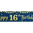 thumbnail image 4 of Blue Backdrop Banner with Golden Glittery Happy 16th Birthday Text Balloons Stars and Gift Elements Birthday Party Decoration Photography Props Party Supplies Backdrop Decorations, 4 of 8