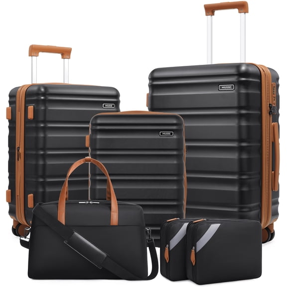 MIUSSE 5 Piece Luggage Set, Hardshell Lightweight Suitcase with TSA Lock Spinner Wheels, Luggage Set 20in 24in 28in - Black