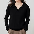 thumbnail image 5 of VISALY Polo Pullover Sweater Loose Pullover Oversized Sweatshirt Lightweight Knit Sweaters for Women Business Casual Outfits Knitted Pullover Cable Knit Pullover Sweater Fall Winter Clothes Black M, 5 of 8